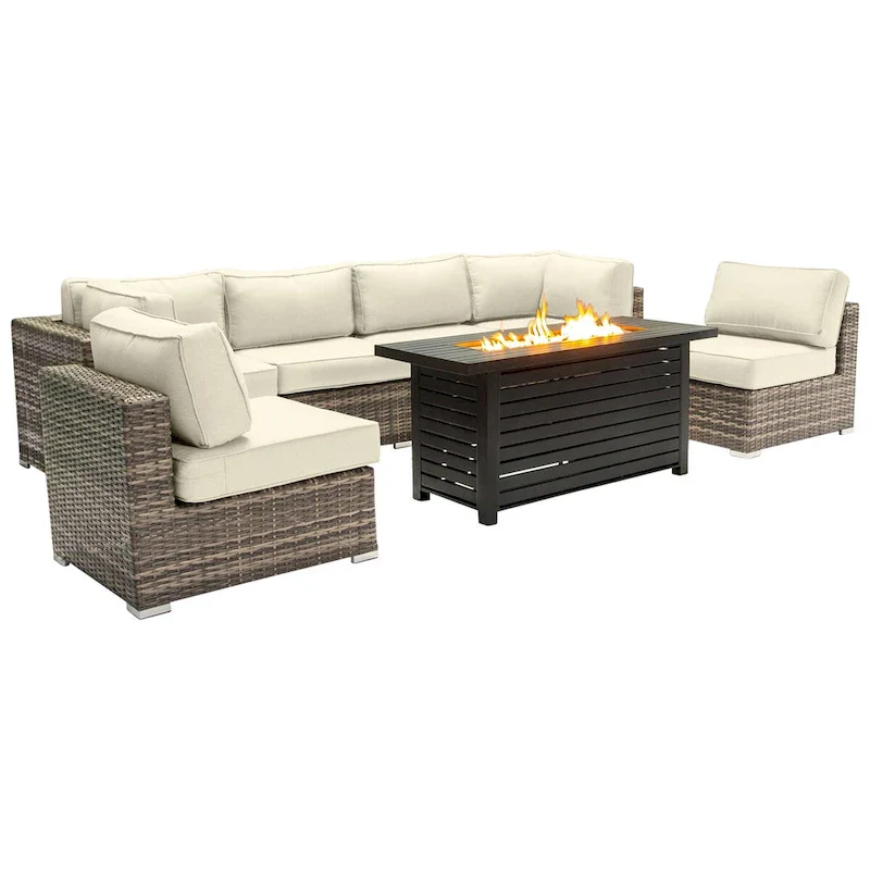 LSI 6 Person Seating Group With Metal Firepit And Sunbrella Cushions