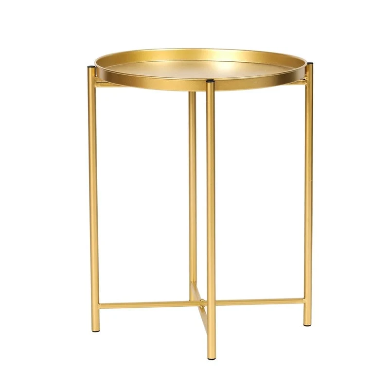Gold End Table Metal Waterproof Snack Beside Table Accent Coffee Table - 16.9(D)x 16.9(W)x 20.5(H)