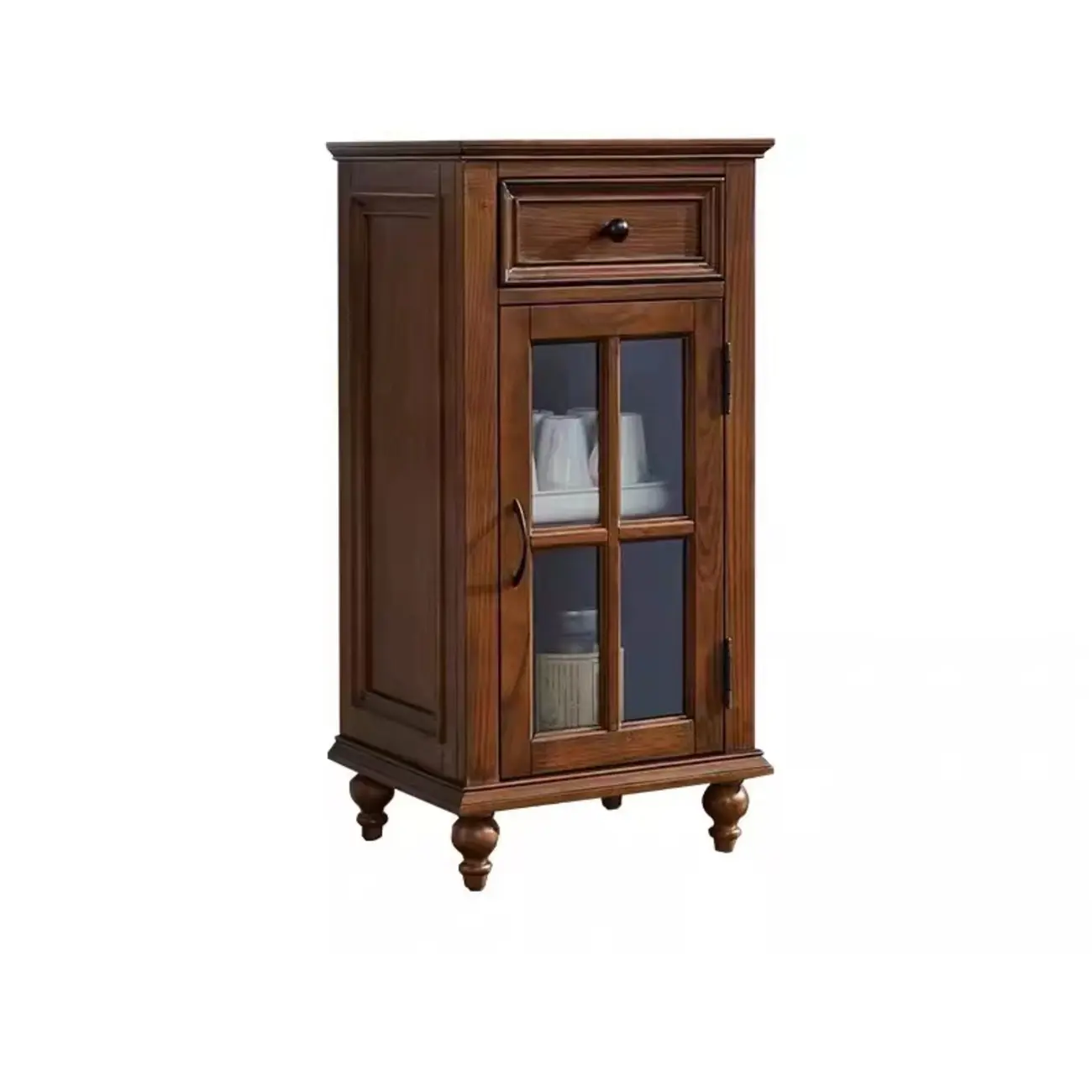 Traditional Wooden Storage Short China Cabinet in Brown
