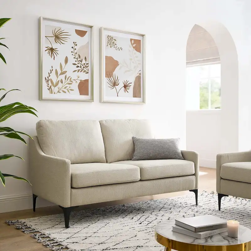 Loveseat Mid-Century Modern Polyester Fabric Dense Foam Spring Coil Metal Legs 661 LBS