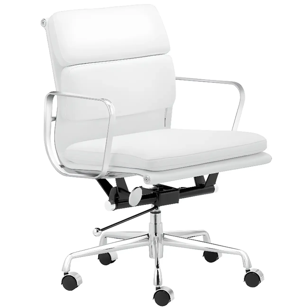 Modern Silver Metal White Leather Swivel Office Chair
