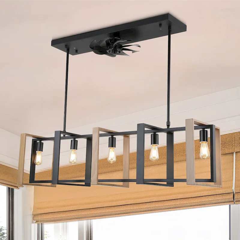 48  Modern Reversible Ceiling Fan 3-Speed with Remote, Kitchen Island Chandelier with 5-Light - 48 Inches
