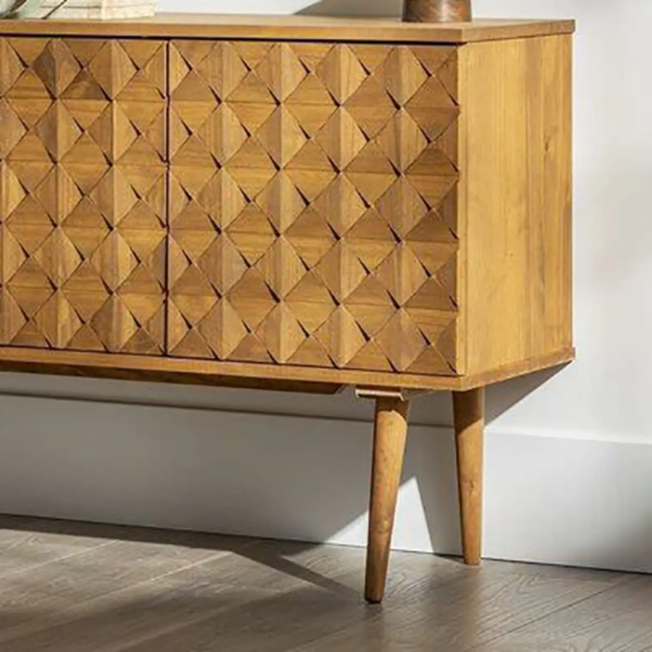 Modern Walnut Buffet Table with Drawers and Cabinets