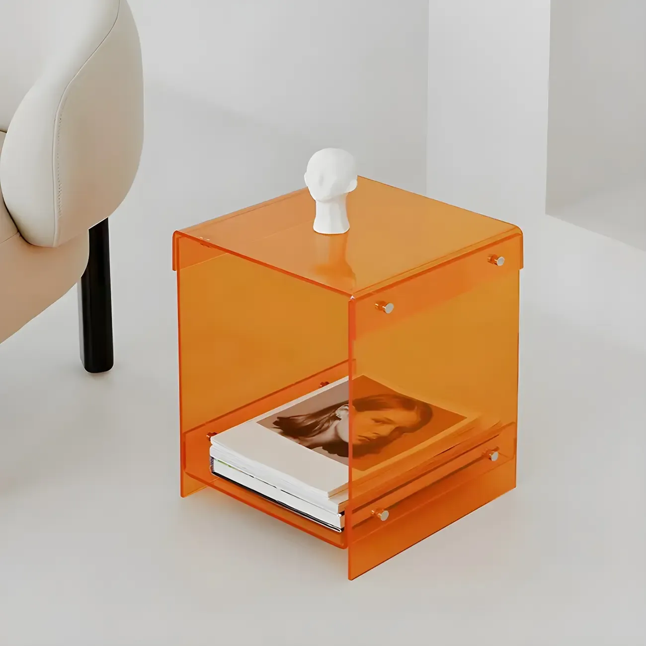 Modern Acrylic Bedside Table with Shelf