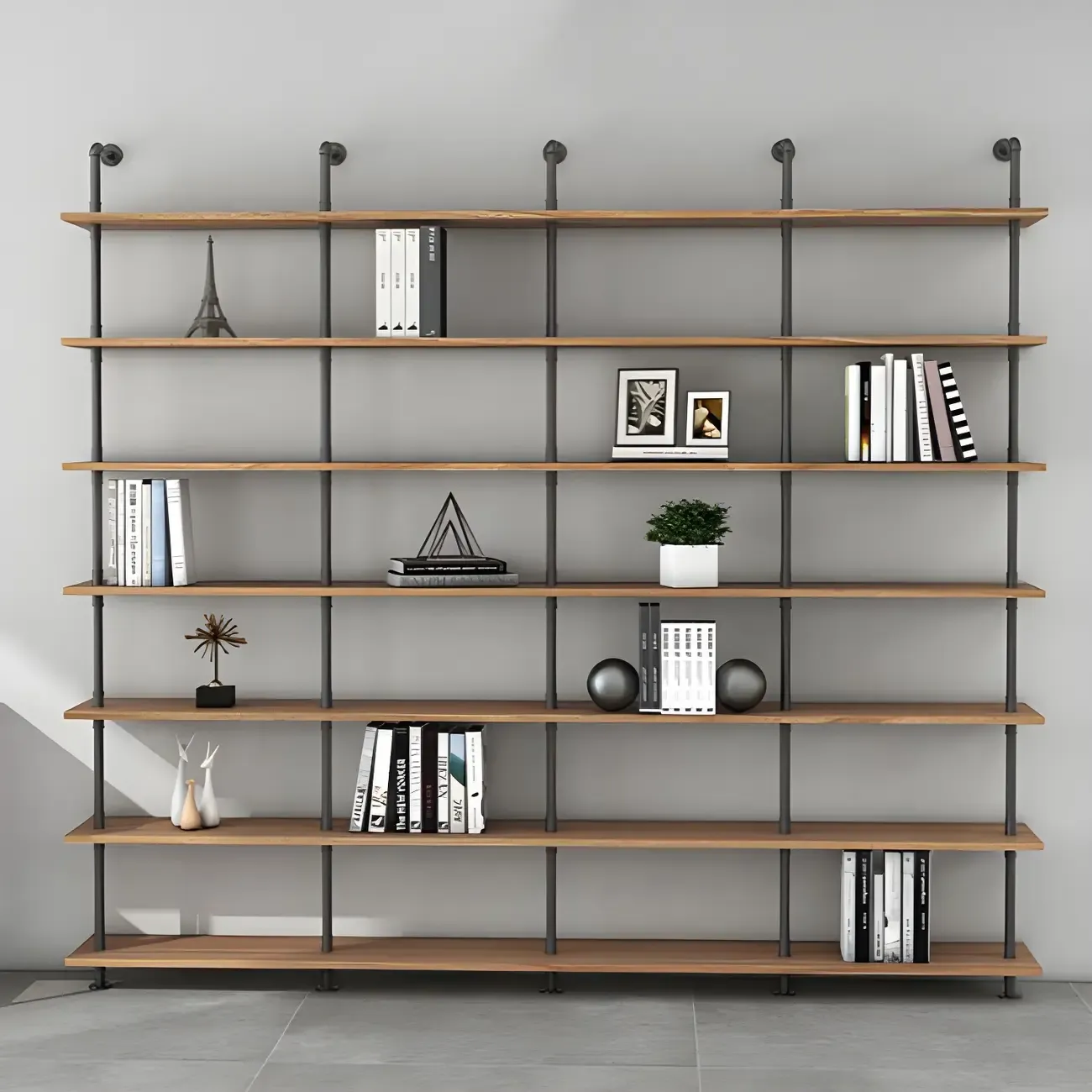 Industrial Black Wood Wall-Mounted Bookcase