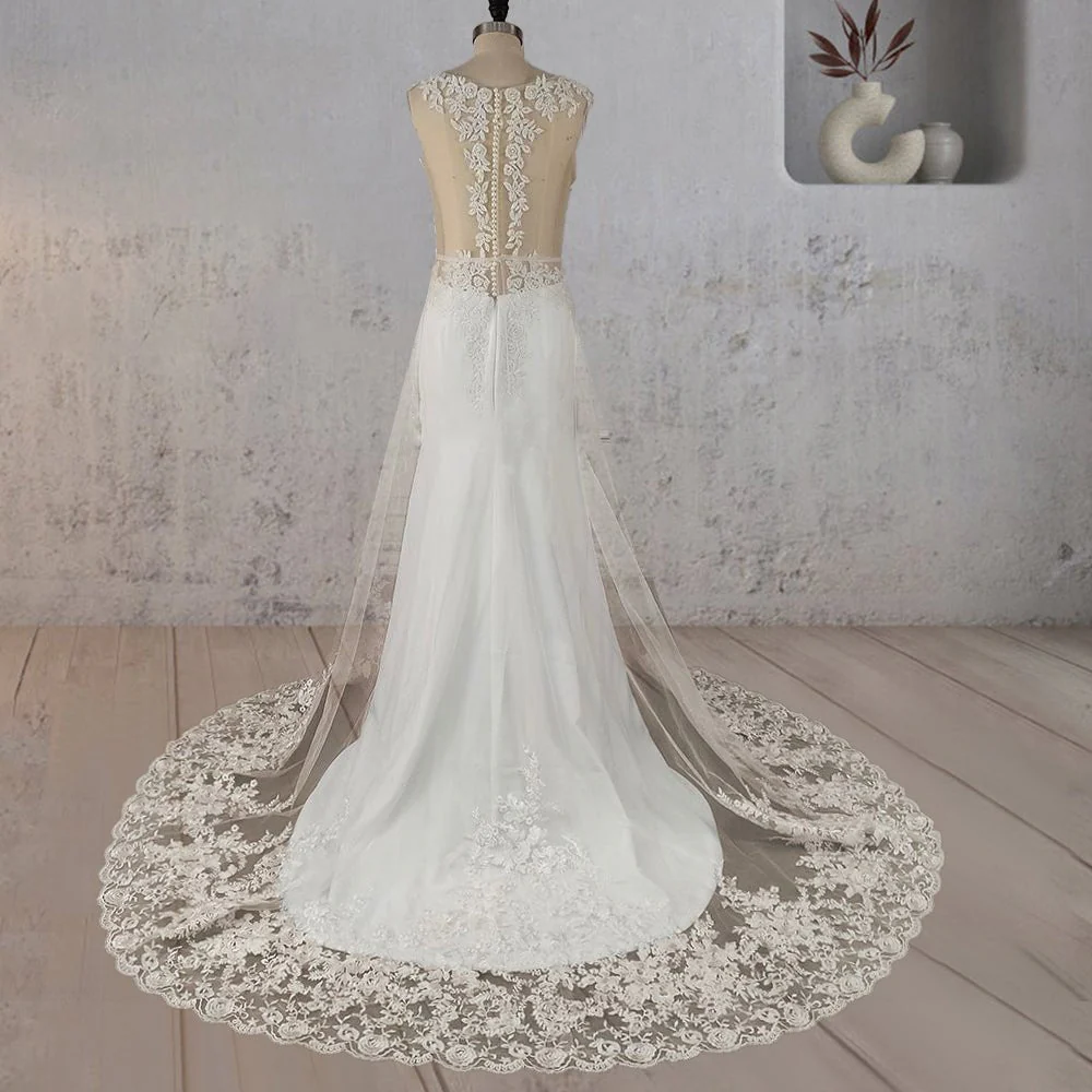 Mermaid Illusion Lace Appliqued Wedding Dress
