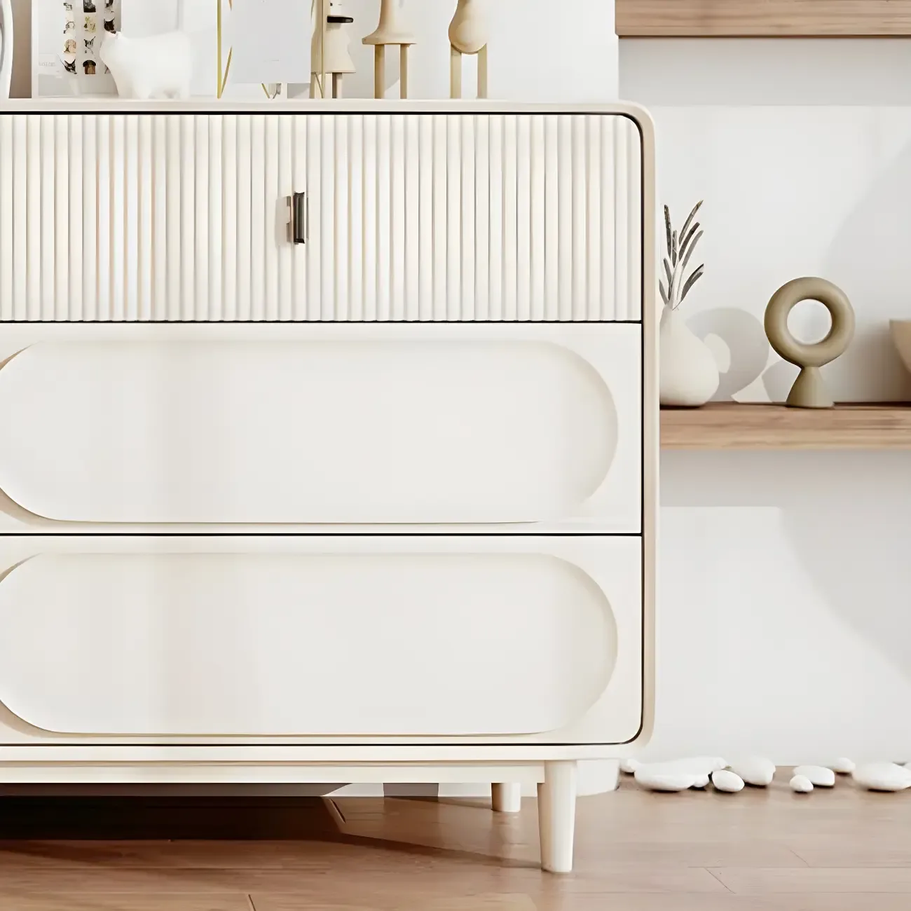 Classic White Wooden Chest with Metal Handles & Drawers