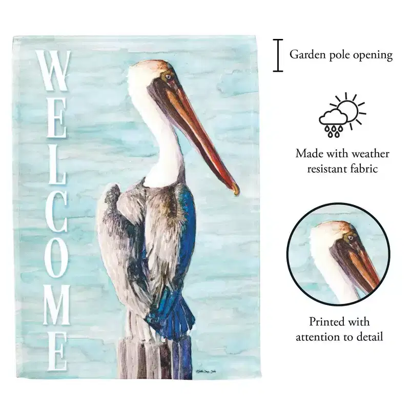 Magnolia Garden Welcome Brown Pelican 13 x 18 Inch Polyester Garden Flag
