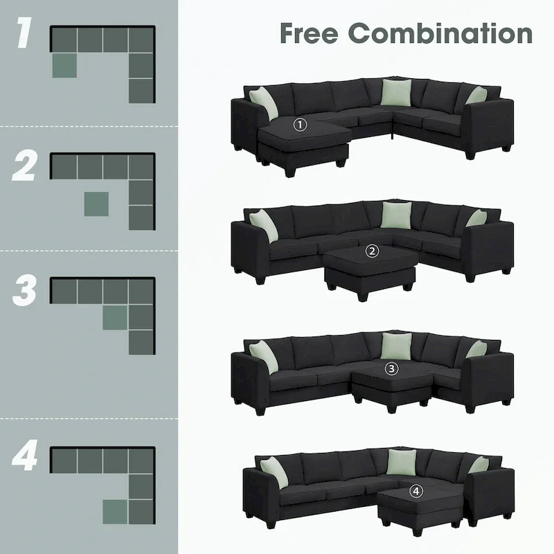 Modular Sectional Sofa with Ottoman and 3 Pillows