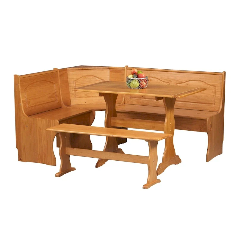 Linon Riki Honey Pine 3-piece Breakfast Nook Dining Set