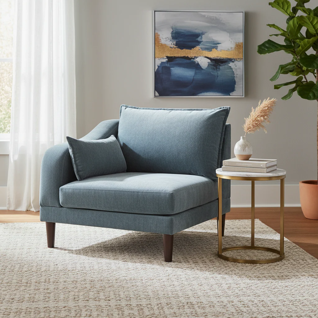 Blue Modular Single Arm Corner Chair with 2 Lumbar Cushions - Single Seat