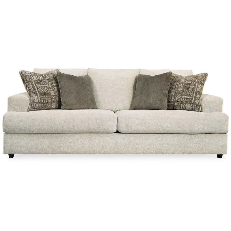 Tren 96 Inch Sofa with 4 Jacquard Pillows, Soft Beige Chenille Polyester