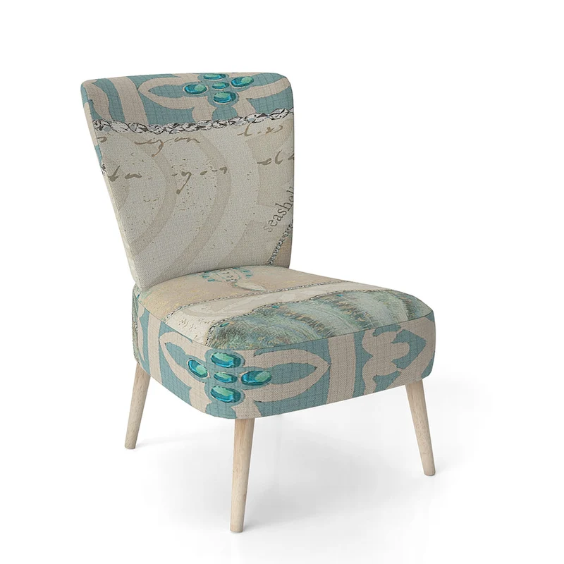 Designart Seastar And Blue Sea Shell II Upholstered Nautical & Coastal Accent Chair - Arm Chair