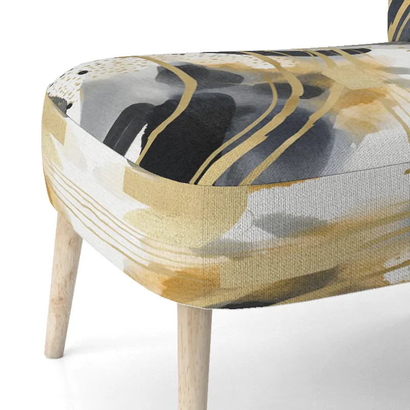 Designart  Pastel Abstract With Blue Black & Gold Spots III  Upholstered Fractals Accent Chair and Modern Arm Chair