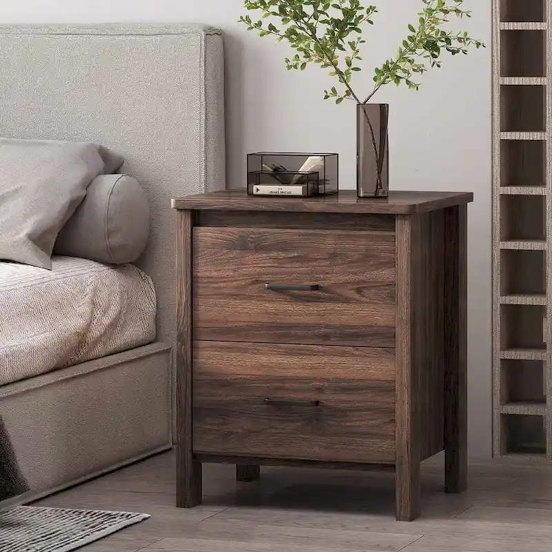 Modern Nightstand with 2 Drawers and Metal Handles by Christopher Knight Home