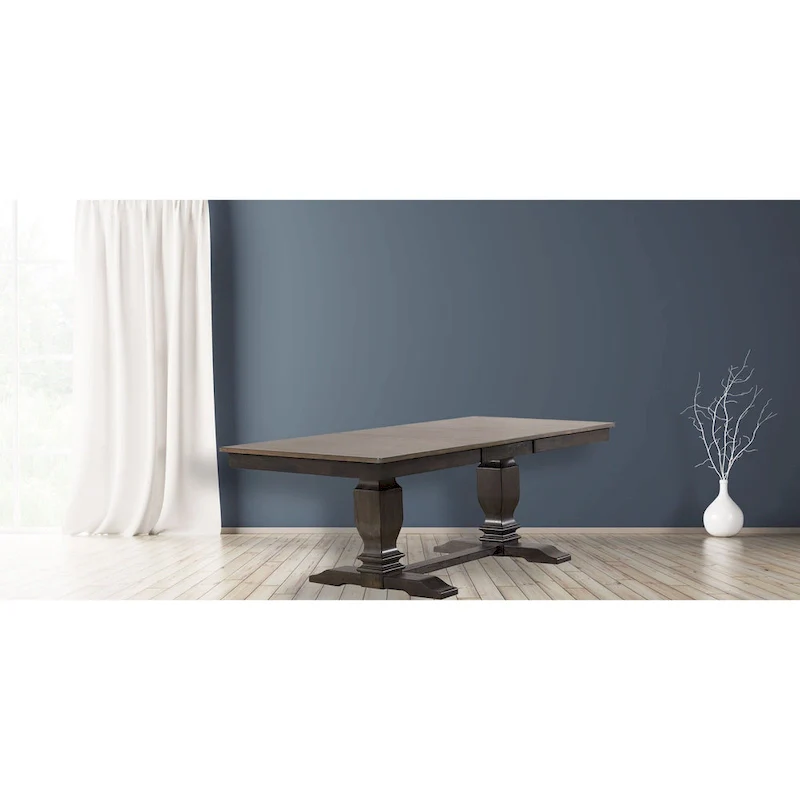 Double Transitional Base Dining Table In Antique Grey - N/A