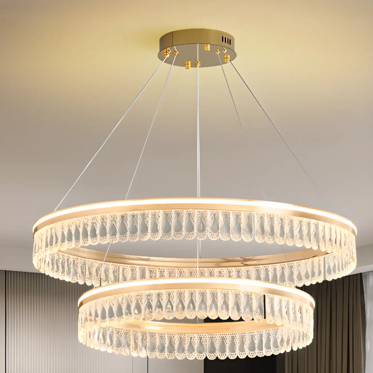 Dimmable Circle Gold Crystal Modern LED Chandeliers