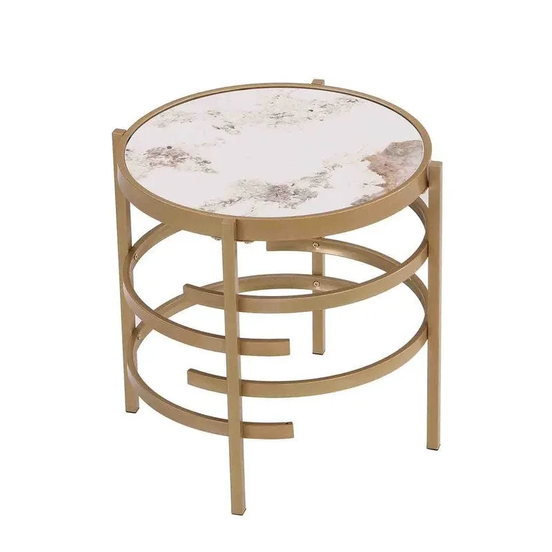 Round End Table with Sintered Stone Top and Metal Frame - 20.7 Inch