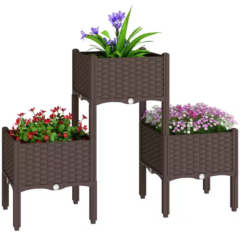 Outsunny Plastic Raised Garden Bed with Legs, Self Watering Elevated Planter Boxes with Drainage Holes and Plugs, Easy Assembly Outdoor Planter Box