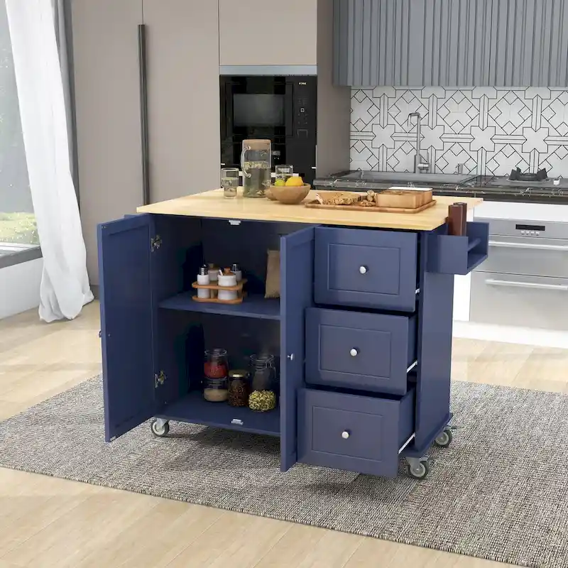 Rolling Mobile Kitchen Island with Locking Wheels Storage Cabinet - 52.76 x 29.5 x 36.81 inches