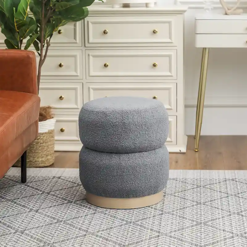 Adeco Teddy Round Upholstered Ottoman Stool