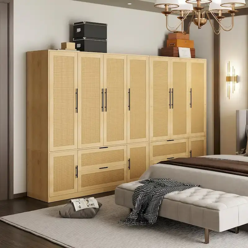 110W Rattan Style Family Wardrobe Armoire Closet Storage Set