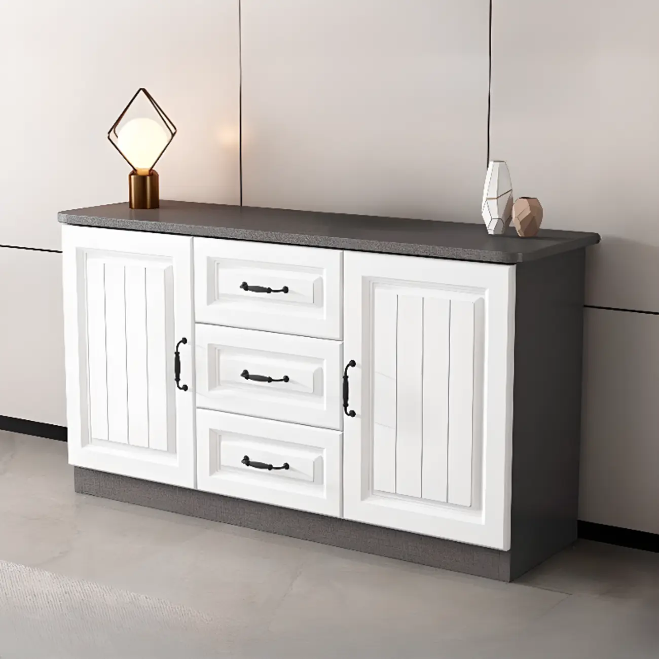 Rectangle Grey Wooden TV Stand with Storage for Living Room