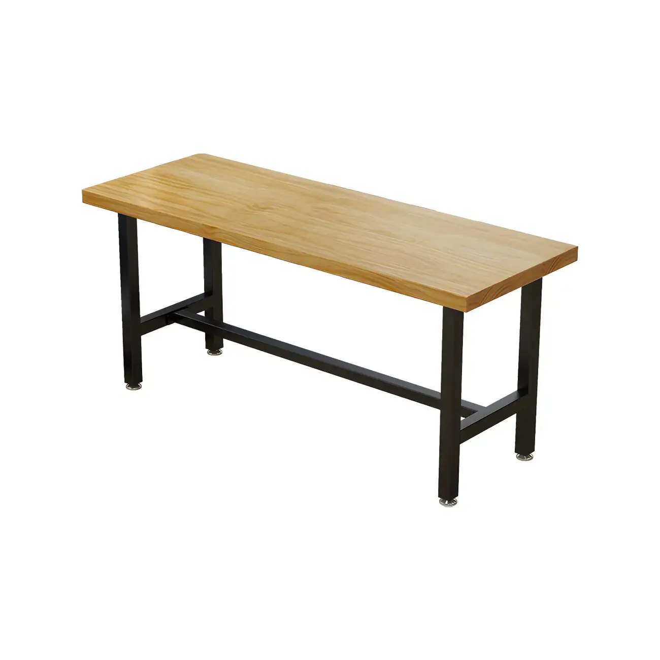 Rectangular Iron Frame Trestle Wood Bar Table with Footrest