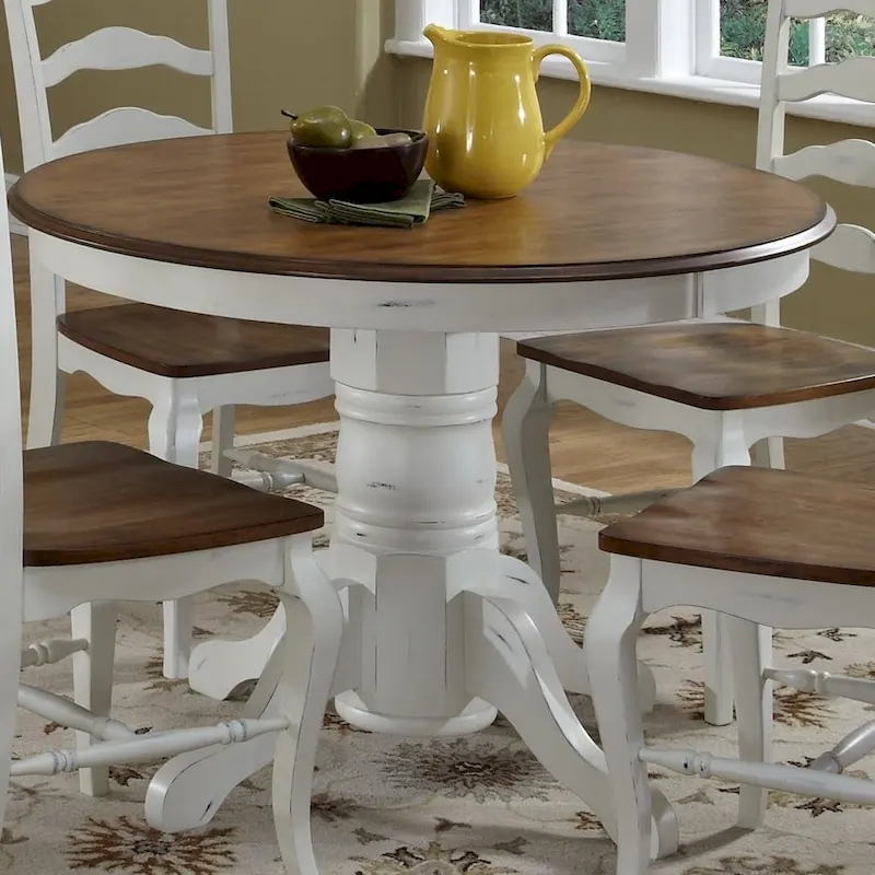 Off-White / Black Round Pedestal Dining Table, Seats 4