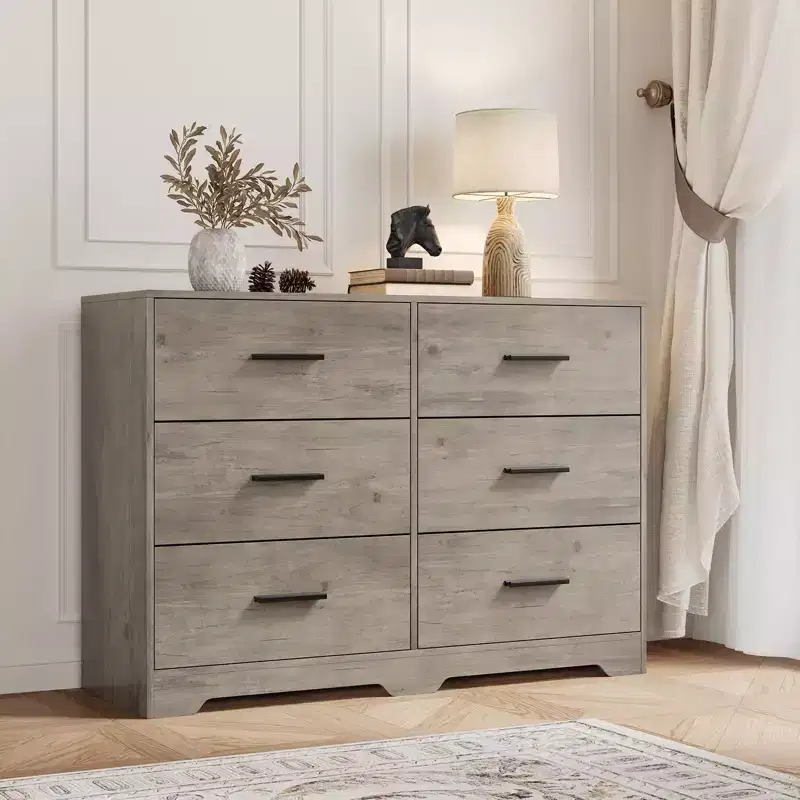 GustoWave Dresser for Bedroom with 6 Drawers, Modern Closet Dressers Chest of Drawers with Metal Handle, Wooden Dresser Organizer for Bedroom