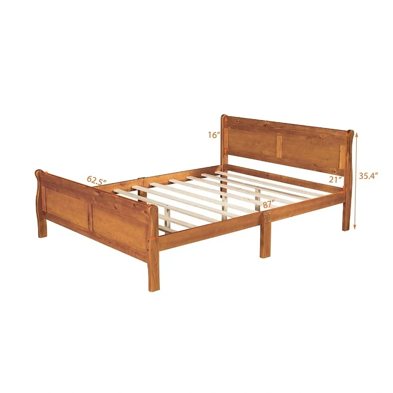 Wood Twin Sleigh Bed with Headboard and Footboard
