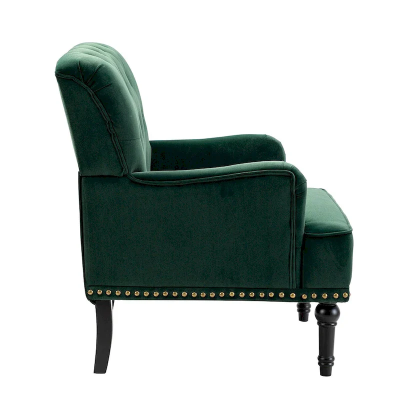Velvet Button Tufted Accent Chair with Nailhead Trim