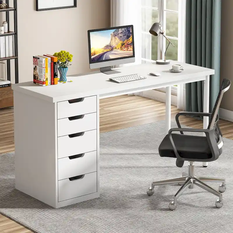 Modern Simple Computer Desk Study Writing Table with 5 Drawers