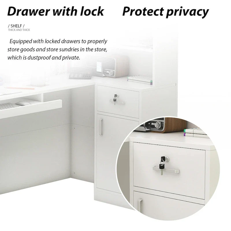Timechee 55.9W 48.4H L-Shape Wood Reception Desk Drawer With Lock