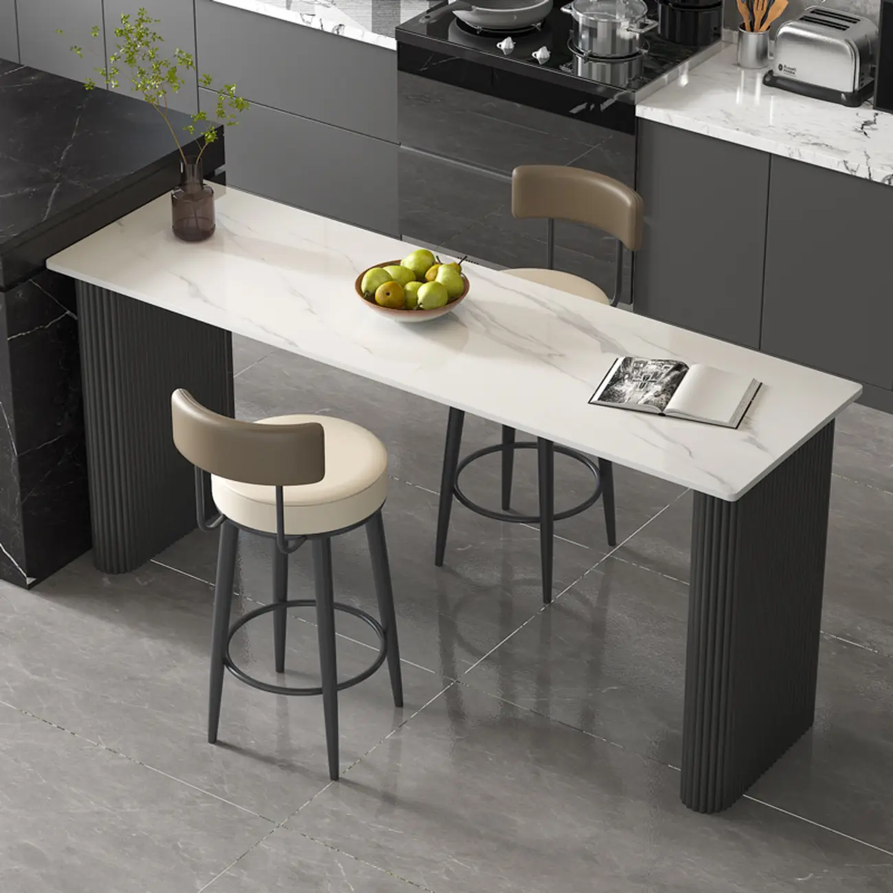 Glam White Stone Metal Striped Pillar Bar Tables