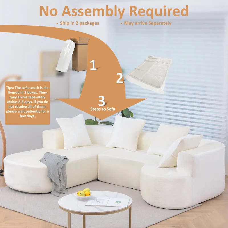 XINMICS 99.61 Modular Upholstered Sectional Sofa, Modern 3 Seater L-Shaped Compression Couch With Chaise, Left Hand Facing