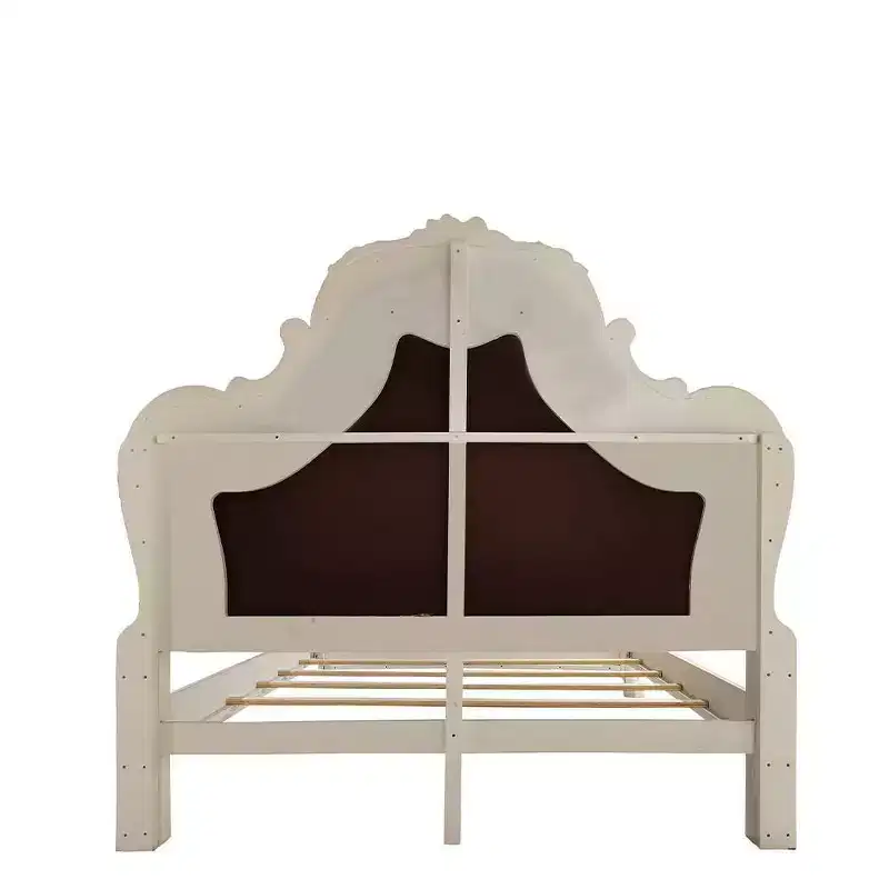 91" Queen Bed Dresden Bed Synthetic Leather and Bone White Finish - Acme Furniture