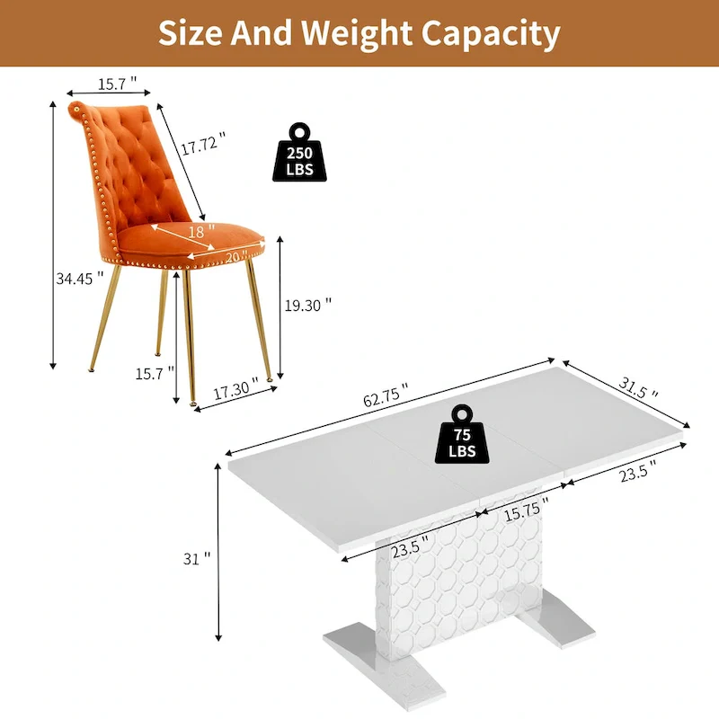 7-Piece Clihome High-gloss Extendable Table Velvet Chair Dining Set