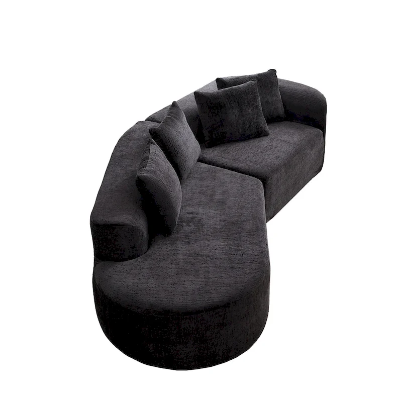 114 Chenille Cloud Sectional Sofa with Extra Deep Seating, and 4 Throw Pillows & No-Assembly Design