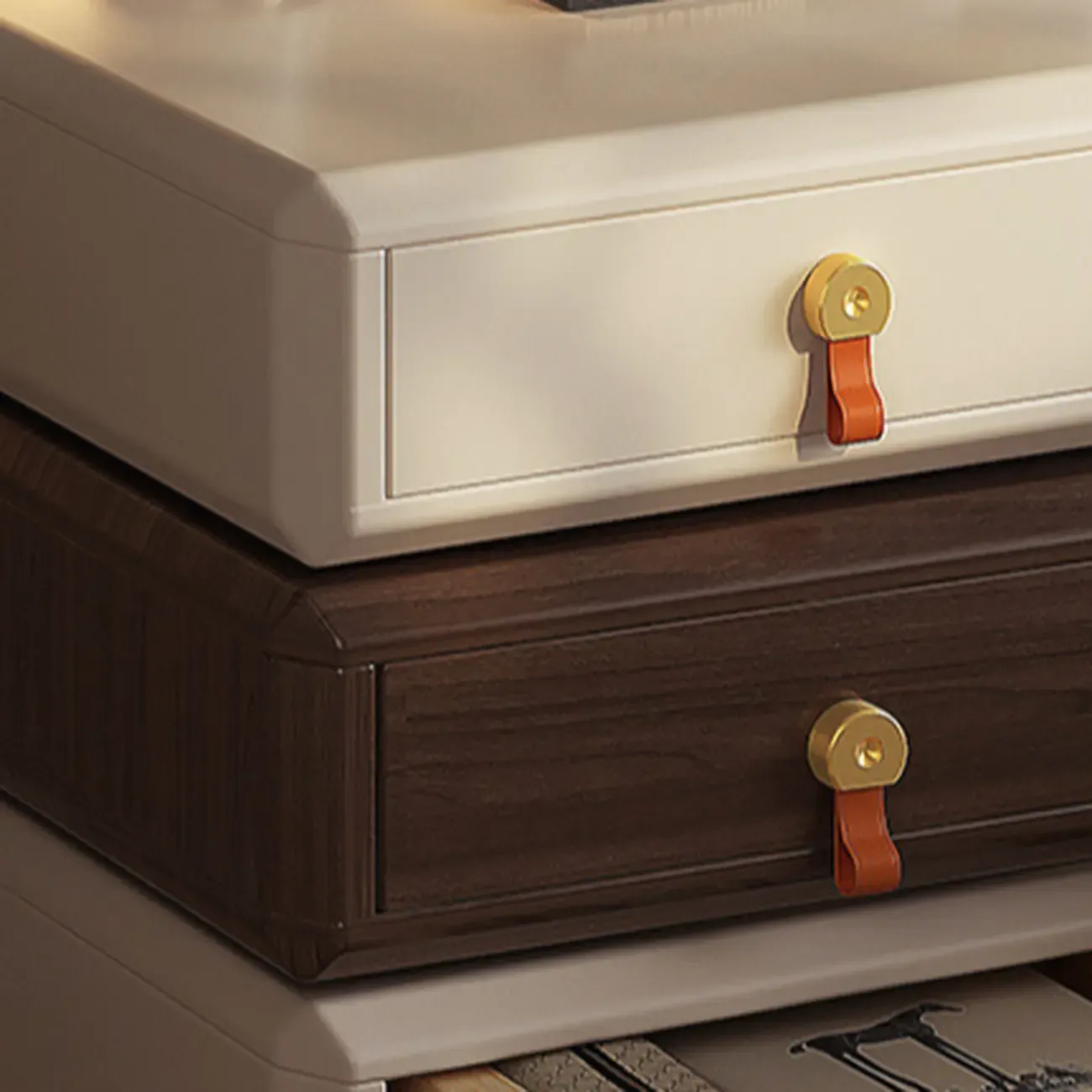 Creative Modern Swivel Beige Wooden 3 Drawers Nightstand