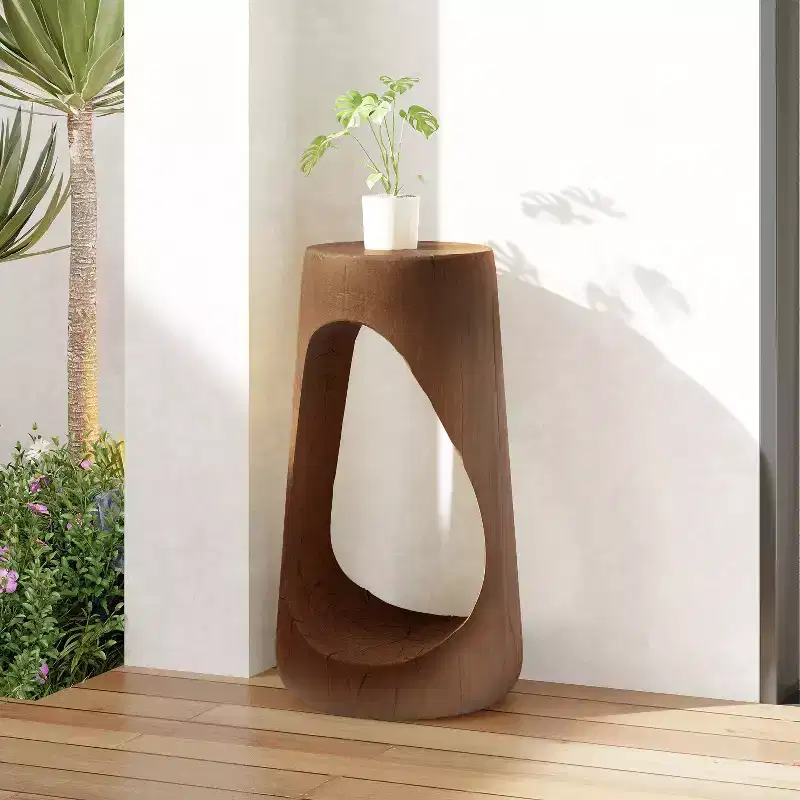 Minimalist Side Table Farmhouse End Table Wood-Like Texture Accent Table, Indoor/Outdoor Hollow Design Nightstand - ModernLuxe