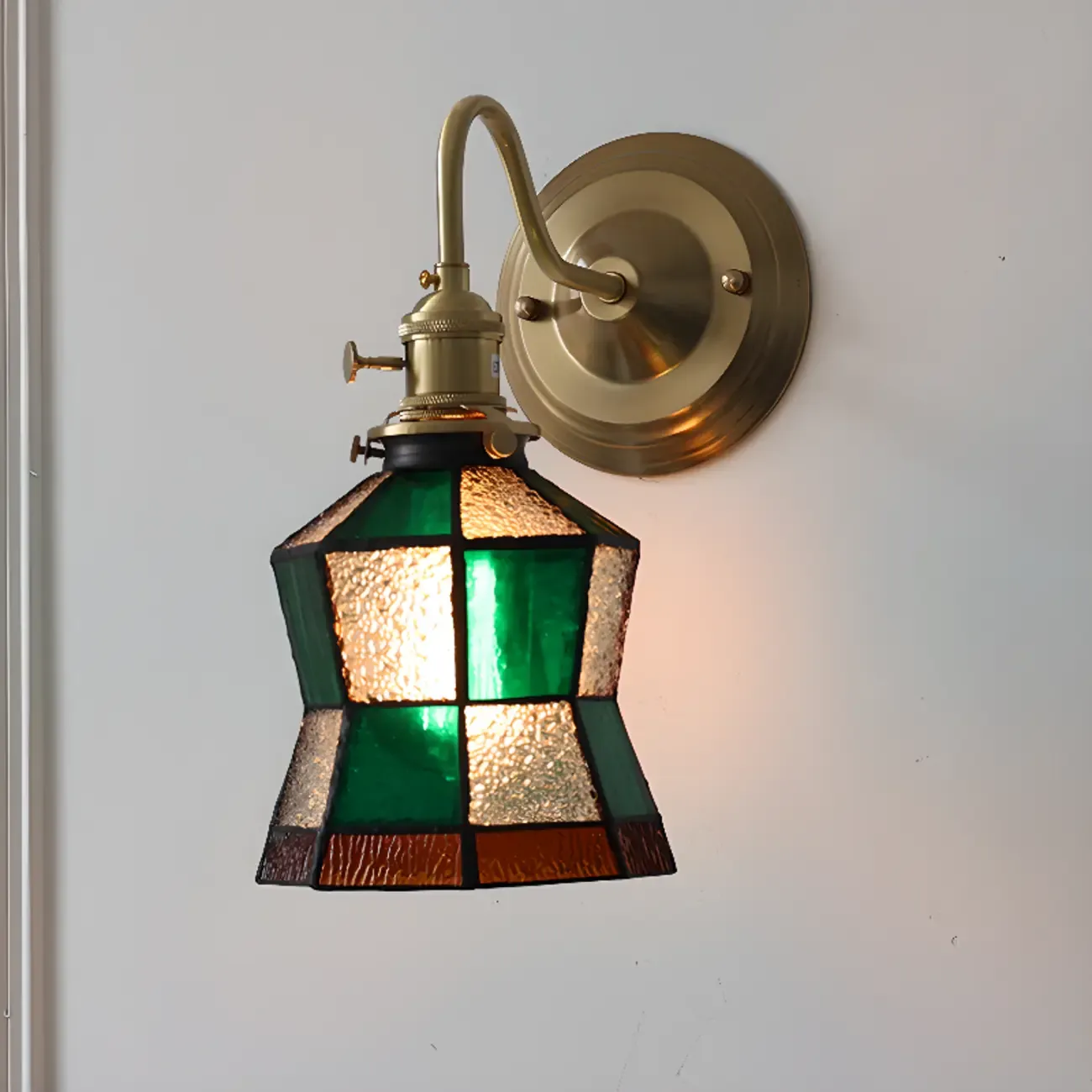 Vintage Glass Wall Sconce with Brass Accent in Hardwired