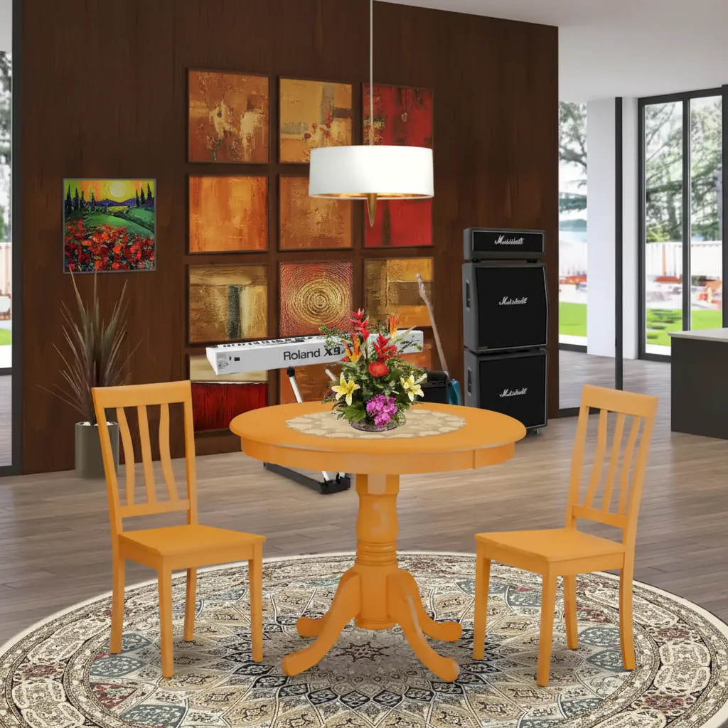 Round Kitchen Dining Table, 36x36 Inch, Oak