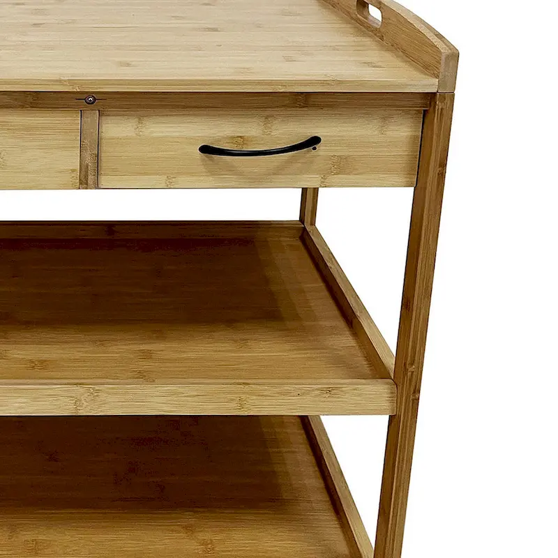 Walter Kitchen Bar Cart, 2 Drawers, 2 Shelves, Brown Bamboo, Rolling Wheels