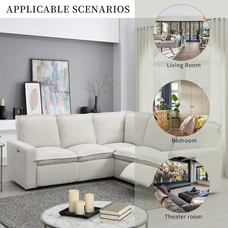 Power Recliner Chair L-Shaped Sectional Sofa, Home Theater Seating Soft Chair