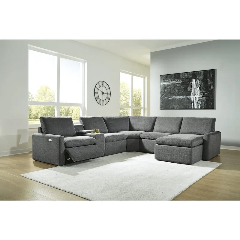 Grey/Beige Chenille 6-Piece Power Reclining Sectional (Seats 6+)