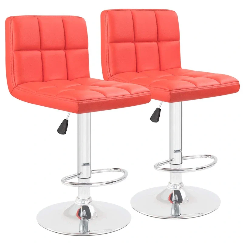 Bar Stools Adjustable Armless Swivel PU Leather Barstools Set of 2