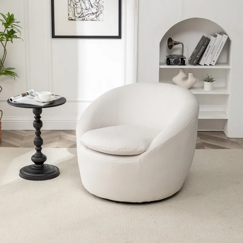 Swivel Barrel Chair - 360° Rotation - Boucle Fabric