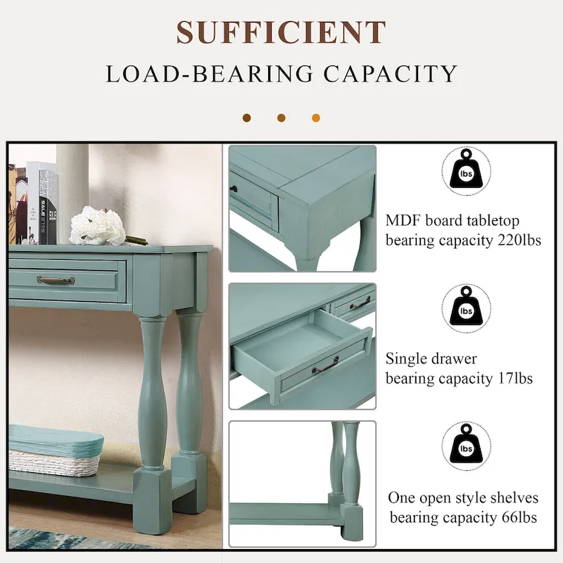Long Wood Console Table with 3 Drawers and 1 Bottom Shelf