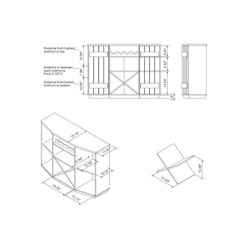 DH BASIC Farmhouse Plank-Style 28-Bottle 47-Inch Wine Cabinet Buffet by Denhour